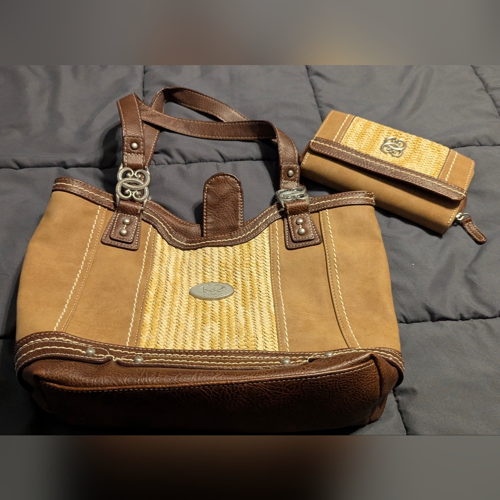 BOC Born Concept Brown and Tan Women's Tote Bag/Purse and Wallet Set